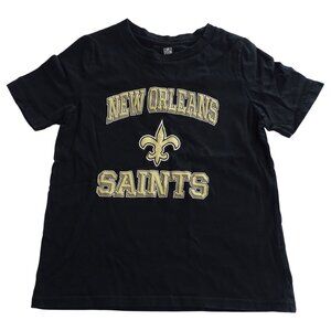 NFL New Orleans Saints Black T-Shirt  Youth Size L 7 6X With Gold Logo Cotton